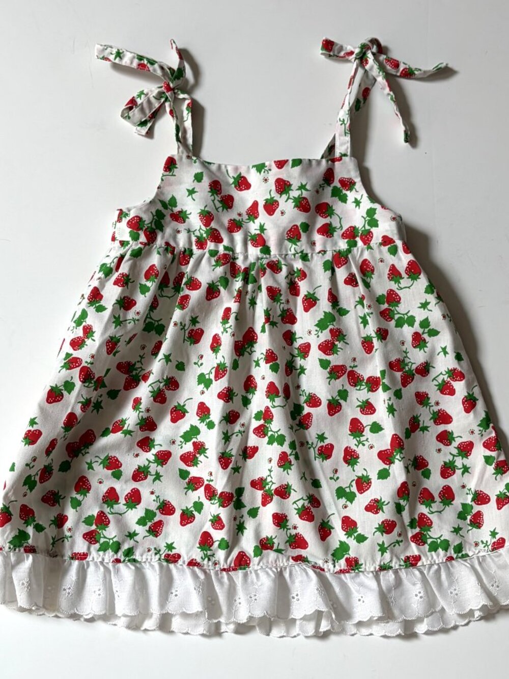 Little Girl's Strawberry Sundress with spaghetti straps and ruffle Size-5 Summer